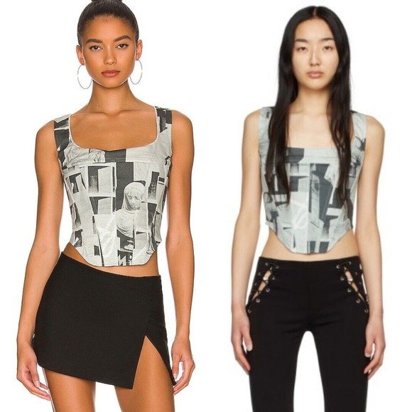 Miaou | NWT Campbell Corset Stretch Canvas Stone Grey 90s Y2K Pop Art L - Picture 3 of 12